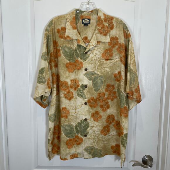 Tommy Bahama 100% Linen Hawaiian Print Shirt Tropical Orange Green XL - Picture 1 of 5